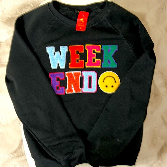Tops - “Weekend” Sweatshirt, Medium, With Fun Textured Letters.